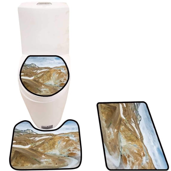 PUDMAD Mountains are Call i Must go 3 Piece Bathroom Rugs Set Bath Rug Contour Mat and Toilet Lid Cover