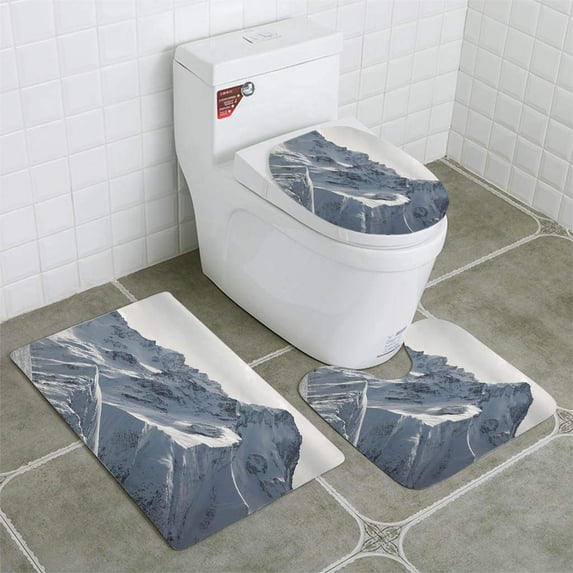 PUDMAD Mountains in Alps 3 Piece Bathroom Rugs Set Bath Rug Contour Mat and Toilet Lid Cover