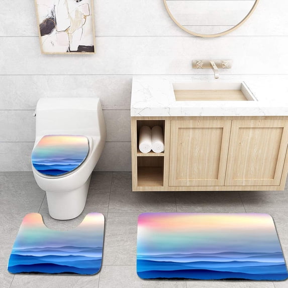 PUDMAD Mountains in Fog Sunset time 3 Piece Bathroom Rugs Set Bath Rug Contour Mat and Toilet Lid Cover