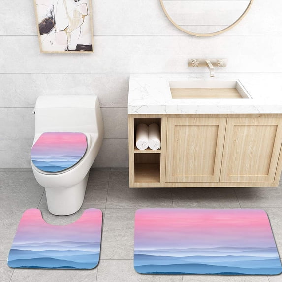 PUDMAD Mountains in Fog Sunset time 3 Piece Bathroom Rugs Set Bath Rug Contour Mat and Toilet Lid Cover
