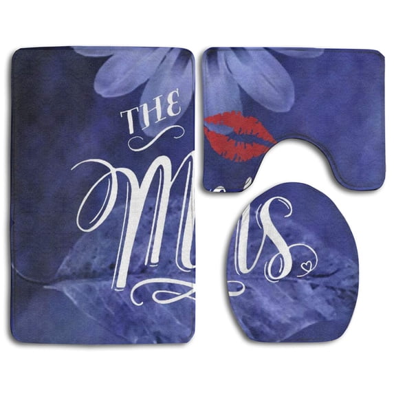 PUDMAD Mr and Mrs 3 Piece Bathroom Rugs Set Bath Rug Contour Mat and Toilet Lid Cover