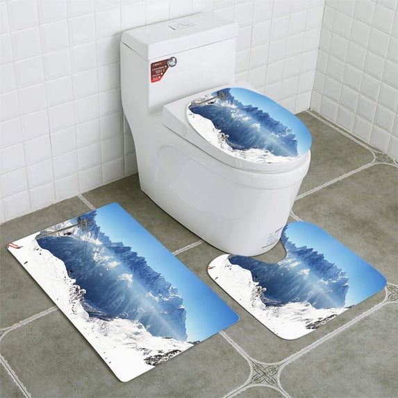 PUDMAD Mt Blanc 3 Piece Bathroom Rugs Set Bath Rug Contour Mat and Toilet Lid Cover