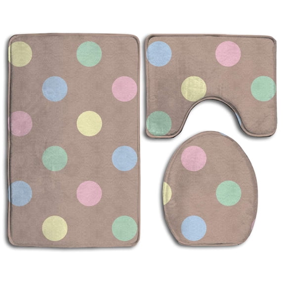 PUDMAD Multi-Color Dot 3 Piece Bathroom Rugs Set Bath Rug Contour Mat and Toilet Lid Cover