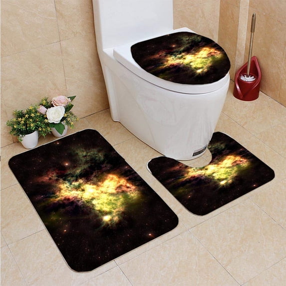 PUDMAD Multi Colored Nebula 3 Piece Bathroom Rugs Set Bath Rug Contour Mat and Toilet Lid Cover