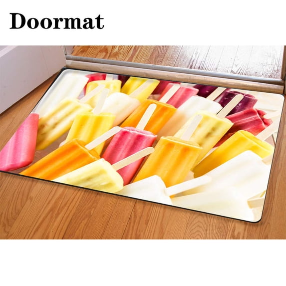 PUDMAD Multicolored Fruit ice Cream Bars 3 Piece Bathroom Rugs Set Bath Rug Contour Mat and Toilet Lid Cover