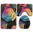 thumbnail image 1 of PUDMAD Multicolored Rainbow Rose 3 Piece Bathroom Rugs Set Bath Rug Contour Mat and Toilet Lid Cover, 1 of 2