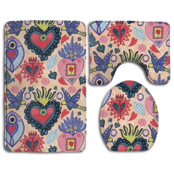 PUDMAD My Sacred Heart 3 Piece Bathroom Rugs Set Bath Rug Contour Mat and Toilet Lid Cover