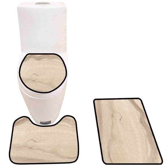 PUDMAD Natural Marble backgroun 3 Piece Bathroom Rugs Set Bath Rug Contour Mat and Toilet Lid Cover