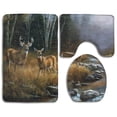 thumbnail image 1 of PUDMAD Natural Scenery Deer River 3 Piece Bathroom Rugs Set Bath Rug Contour Mat and Toilet Lid Cover, 1 of 2