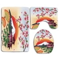 thumbnail image 1 of PUDMAD Nature Sakura Blossom Art Flying Petals Fans Bonsai Pagoda Mountain Rising Sun 3 Piece Bathroom Rugs Set Bath Rug Contour Mat and Toilet Lid Cover, 1 of 2