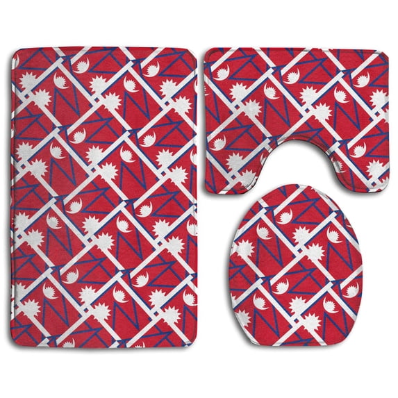 PUDMAD Nepal Flag Weave 3 Piece Bathroom Rugs Set Bath Rug Contour Mat and Toilet Lid Cover