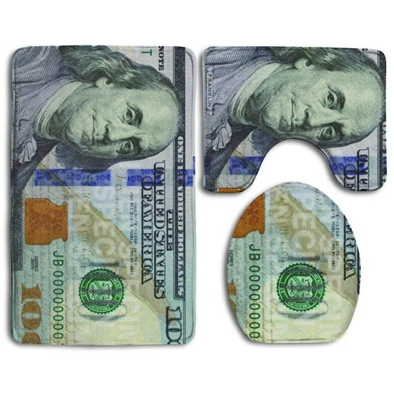 PUDMAD New Dollar Bill 3 Piece Bathroom Rugs Set Bath Rug Contour Mat and Toilet Lid Cover