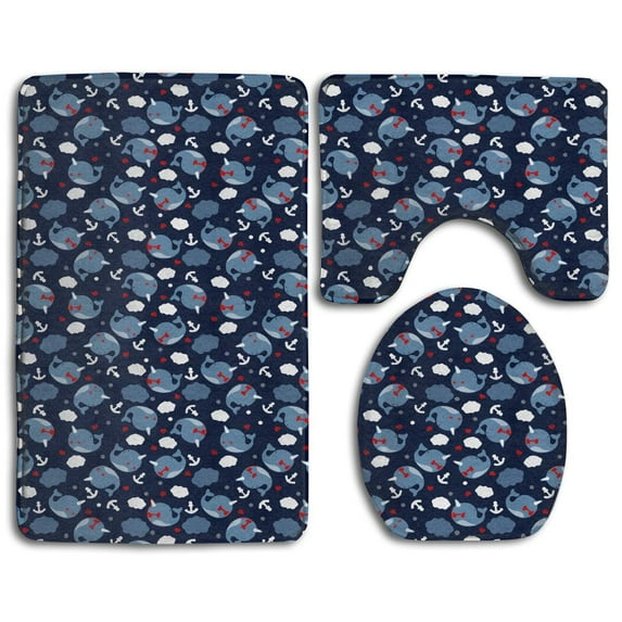 PUDMAD New Narwhals Cloud 3 Piece Bathroom Rugs Set Bath Rug Contour Mat and Toilet Lid Cover