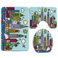 thumbnail image 1 of PUDMAD New York City in Cartoon Style Colorful Childlike Drawing Kids Room Nursery 3 Piece Bathroom Rugs Set Bath Rug Contour Mat and Toilet Lid Cover, 1 of 2