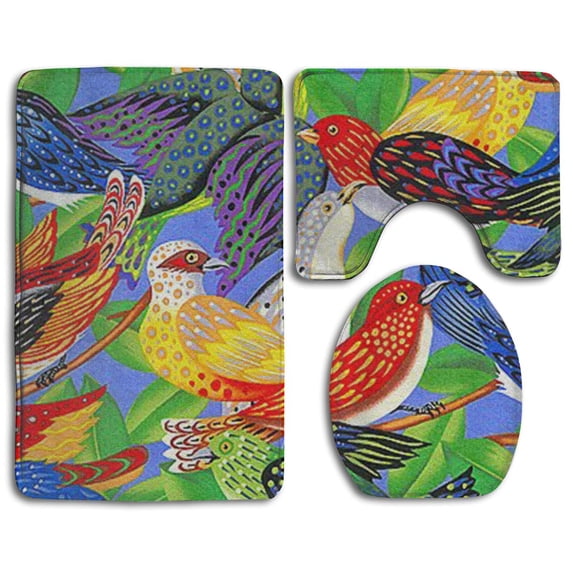 PUDMAD Nice Bird 3 Piece Bathroom Rugs Set Bath Rug Contour Mat and Toilet Lid Cover