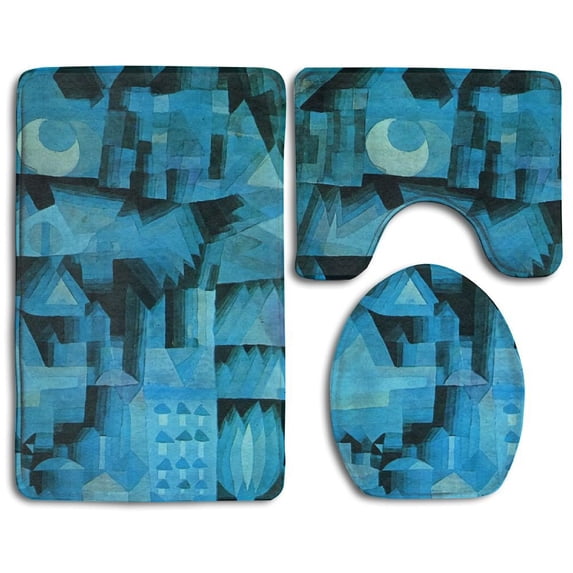 PUDMAD Night 3 Piece Bathroom Rugs Set Bath Rug Contour Mat and Toilet Lid Cover