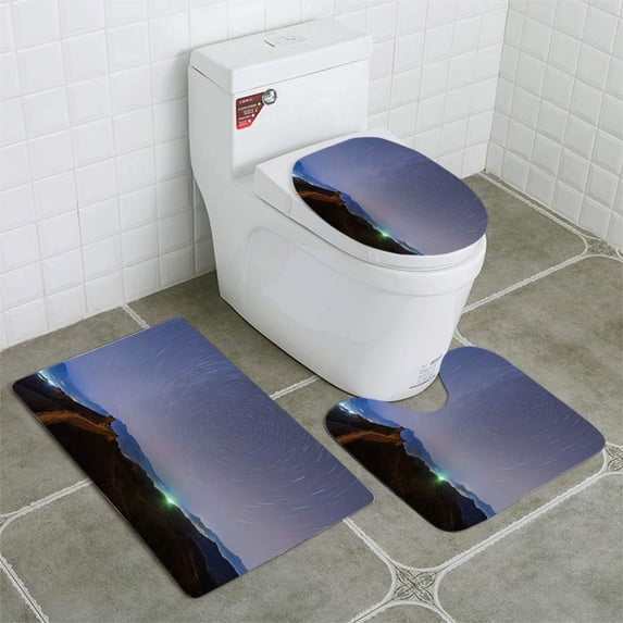 PUDMAD Night Scene Milky Way 3 Piece Bathroom Rugs Set Bath Rug Contour Mat and Toilet Lid Cover