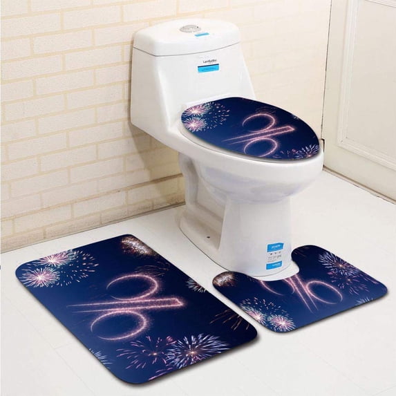 PUDMAD Night Sky Fireworks Shaped as a Series 3 Piece Bathroom Rugs Set Bath Rug Contour Mat and Toilet Lid Cover