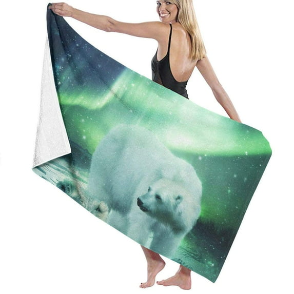 PUDMAD Northern Lights Polar Bear Classic Crew 3 Piece Bathroom Rugs Set Bath Rug Contour Mat and Toilet Lid Cover