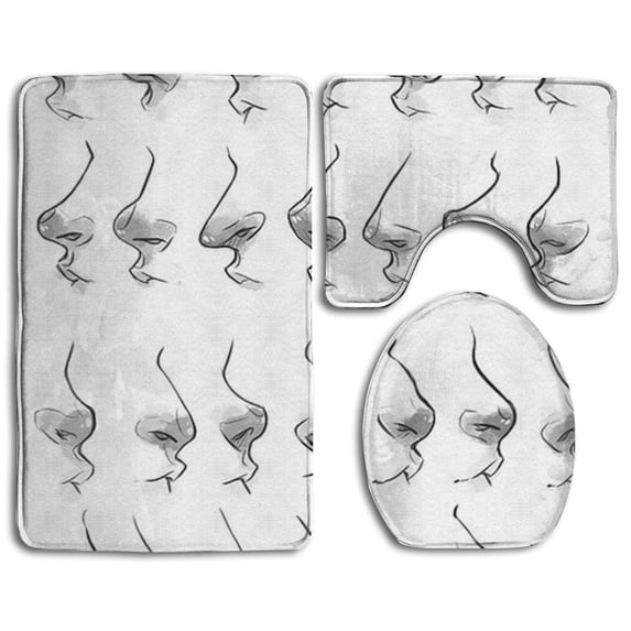 PUDMAD Nose 3 Piece Bathroom Rugs Set Bath Rug Contour Mat and Toilet Lid Cover