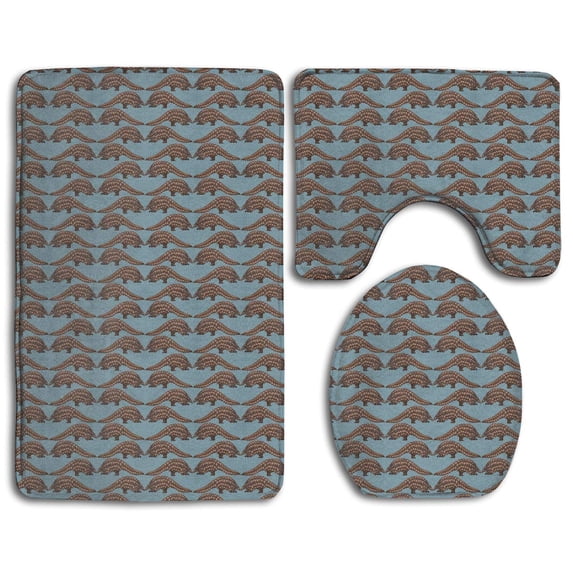 PUDMAD Novelty Pangolin 3 Piece Bathroom Rugs Set Bath Rug Contour Mat and Toilet Lid Cover