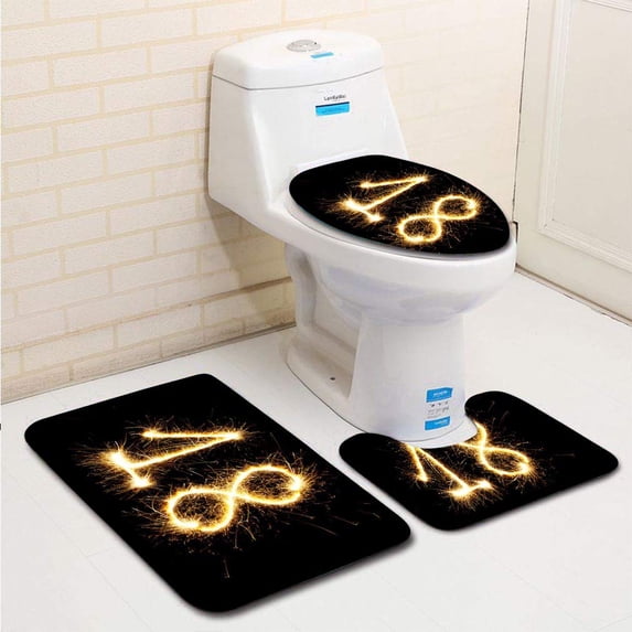 PUDMAD Number 18 Made Sparklers 3 Piece Bathroom Rugs Set Bath Rug Contour Mat and Toilet Lid Cover