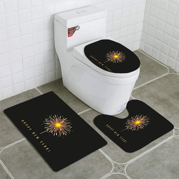 PUDMAD Numbers Made Out Sparkling Fireworks 3 Piece Bathroom Rugs Set Bath Rug Contour Mat and Toilet Lid Cover