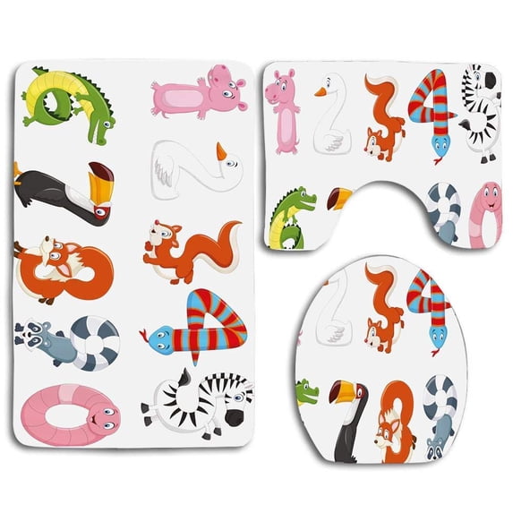PUDMAD Numbers in Form Cartoon Arithmetic Lesson 3 Piece Bathroom Rugs Set Bath Rug Contour Mat and Toilet Lid Cover