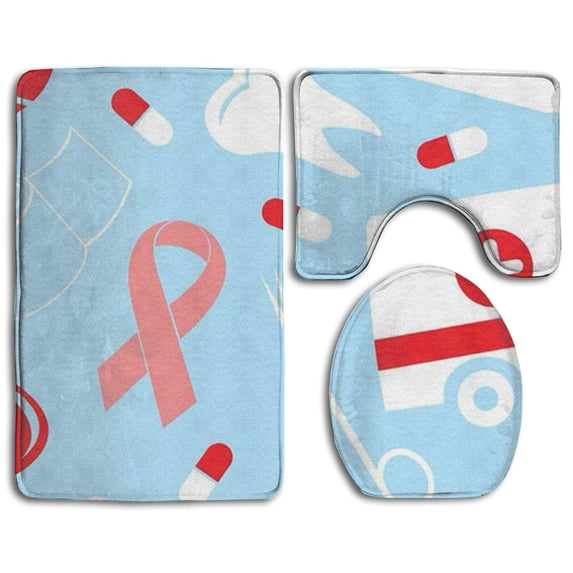 PUDMAD Nurse Kit 3 Piece Bathroom Rugs Set Bath Rug Contour Mat and Toilet Lid Cover