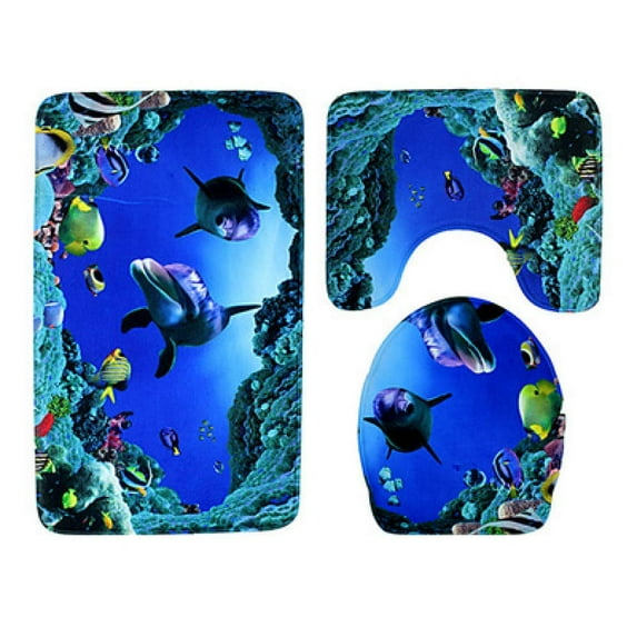PUDMAD Ocean Underwater World1 3 Piece Bathroom Rugs Set Bath Rug Contour Mat and Toilet Lid Cover