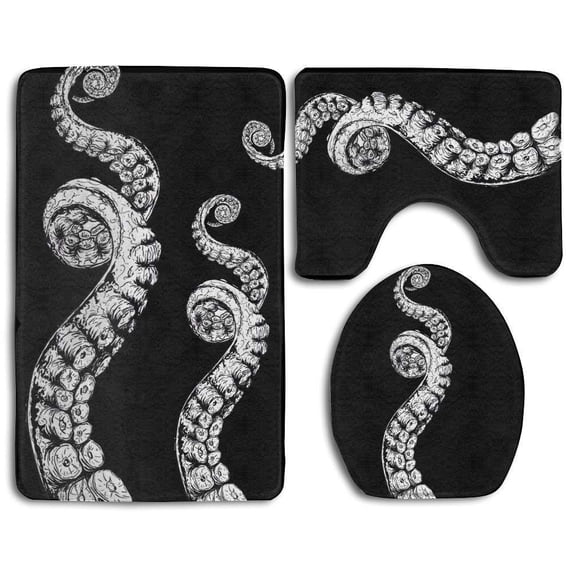 PUDMAD Octopus Legs 3 Piece Bathroom Rugs Set Bath Rug Contour Mat and Toilet Lid Cover