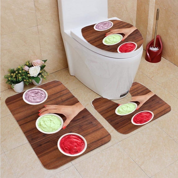 PUDMAD Offering ice Creams 3 Piece Bathroom Rugs Set Bath Rug Contour Mat and Toilet Lid Cover