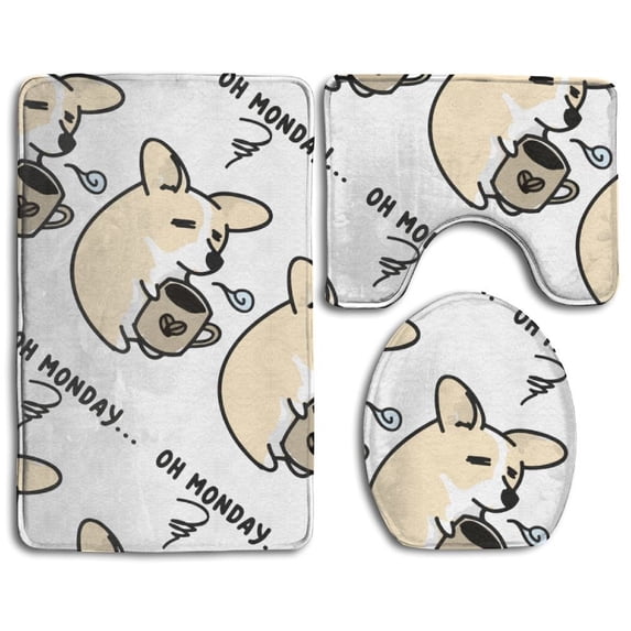PUDMAD Oh Monday 3 Piece Bathroom Rugs Set Bath Rug Contour Mat and Toilet Lid Cover