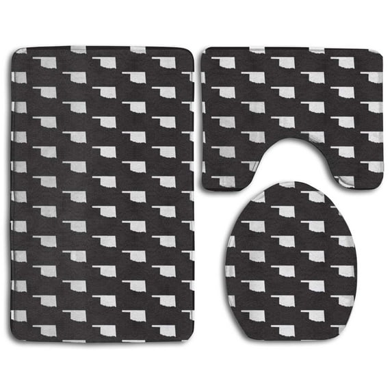 PUDMAD Oklahoma Tiled Black 3 Piece Bathroom Rugs Set Bath Rug Contour Mat and Toilet Lid Cover