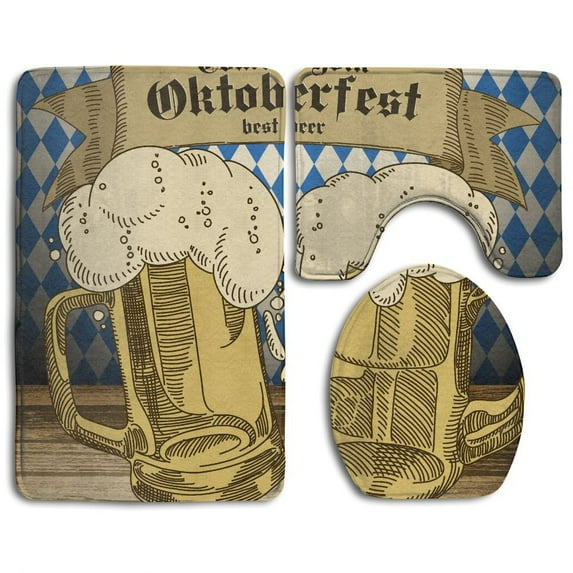 PUDMAD Oktoberfest Famous Costume Tourist Attraction Travel Destination 3 Piece Bathroom Rugs Set Bath Rug Contour Mat and Toilet Lid Cover