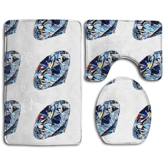 PUDMAD One Blue Diamond 3 Piece Bathroom Rugs Set Bath Rug Contour Mat and Toilet Lid Cover