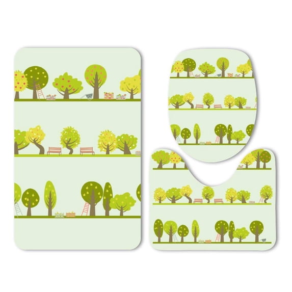 PUDMAD Orchard Fruit Ripening Picking Pastoral 3 Piece Bathroom Rugs Set Bath Rug Contour Mat and Toilet Lid Cover