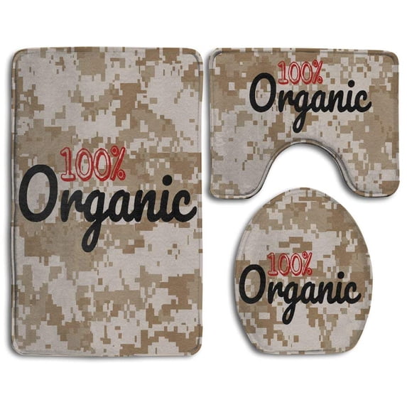PUDMAD Organic Clean Eating Vegan Strong 3 Piece Bathroom Rugs Set Bath Rug Contour Mat and Toilet Lid Cover