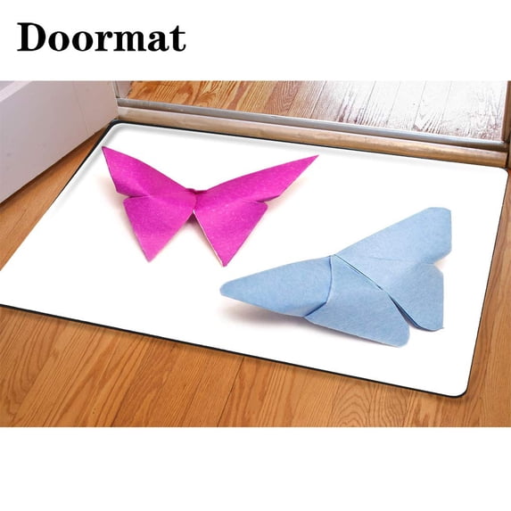 PUDMAD Origami Butterfly 3 Piece Bathroom Rugs Set Bath Rug Contour Mat and Toilet Lid Cover