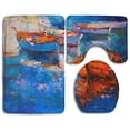 thumbnail image 1 of PUDMAD Original Oil Painting Canvas Boat Water Impressionism 3 Piece Bathroom Rugs Set Bath Rug Contour Mat and Toilet Lid Cover, 1 of 2