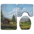 thumbnail image 1 of PUDMAD Original Oil Painting House Chalet Mountains Canvas Mountain 3 Piece Bathroom Rugs Set Bath Rug Contour Mat and Toilet Lid Cover, 1 of 2