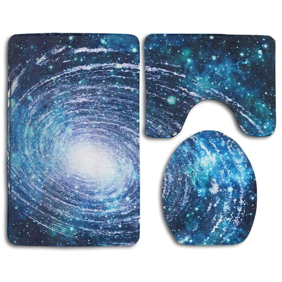 PUDMAD Outer Space Nebula Star 3 Piece Bathroom Rugs Set Bath Rug Contour Mat and Toilet Lid Cover