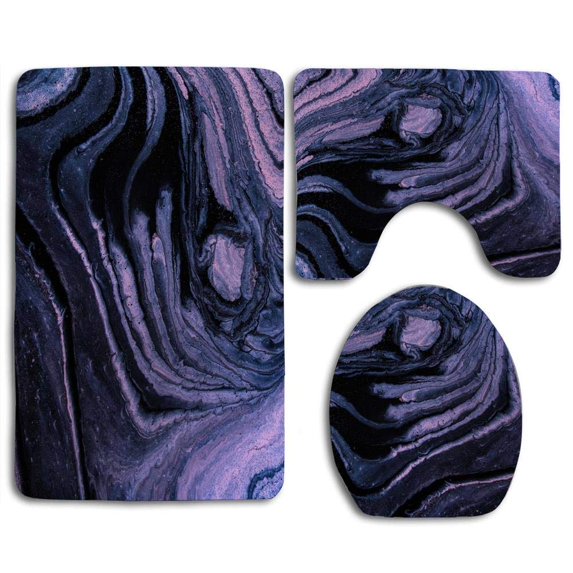 PUDMAD Paint Patterns Wavy Lines Dark 3 Piece Bathroom Rugs Set Bath Rug Contour Mat and Toilet Lid Cover