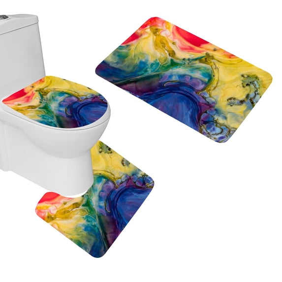 PUDMAD Paint Stains Colorful 3 Piece Bathroom Rugs Set Bath Rug Contour Mat and Toilet Lid Cover