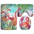 thumbnail image 1 of PUDMAD Painted Flamingo 3 Piece Bathroom Rugs Set Bath Rug Contour Mat and Toilet Lid Cover, 1 of 2