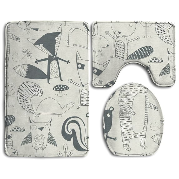 PUDMAD Painting 3 Piece Bathroom Rugs Set Bath Rug Contour Mat and Toilet Lid Cover