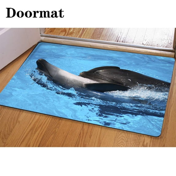 PUDMAD Pair Dolphins 3 Piece Bathroom Rugs Set Bath Rug Contour Mat and Toilet Lid Cover