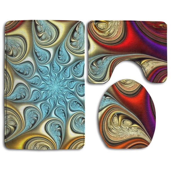 PUDMAD Paisley Tie Dye 3 Piece Bathroom Rugs Set Bath Rug Contour Mat and Toilet Lid Cover