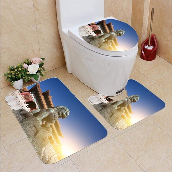 PUDMAD Palace Museum in Forbidden City 3 Piece Bathroom Rugs Set Bath Rug Contour Mat and Toilet Lid Cover