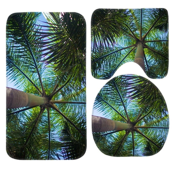 PUDMAD Palm Tree 3 Piece Bathroom Rugs Set Bath Rug Contour Mat and Toilet Lid Cover